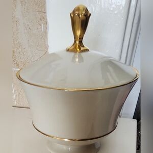 Vintage Lenox Candy Dish & Lid 24k Handpainted Gold Trim, EUVC